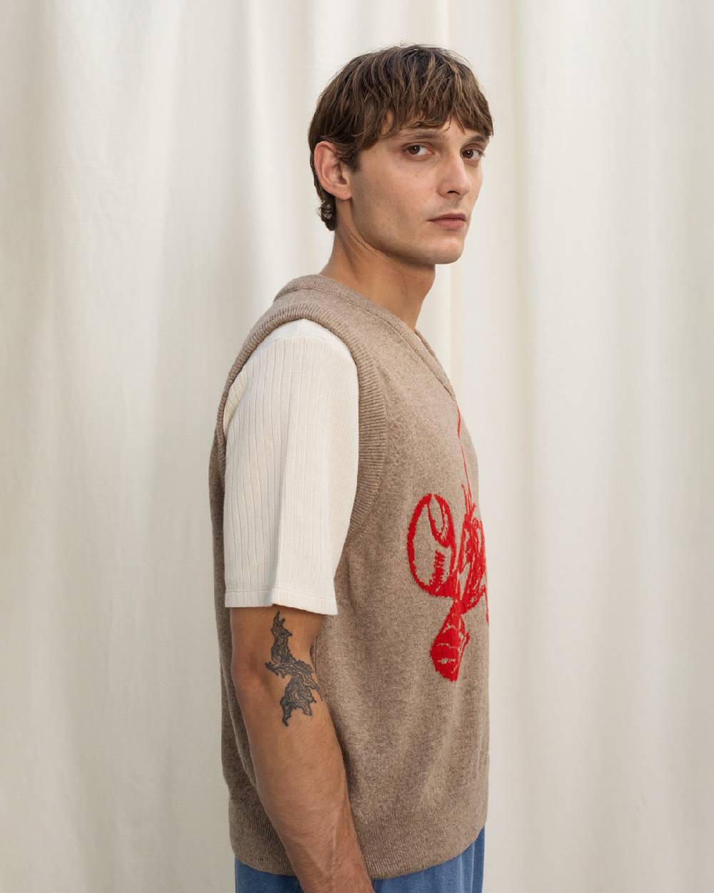 Rotholz Lobster Strick Weste Recycelte Wolle - Braun