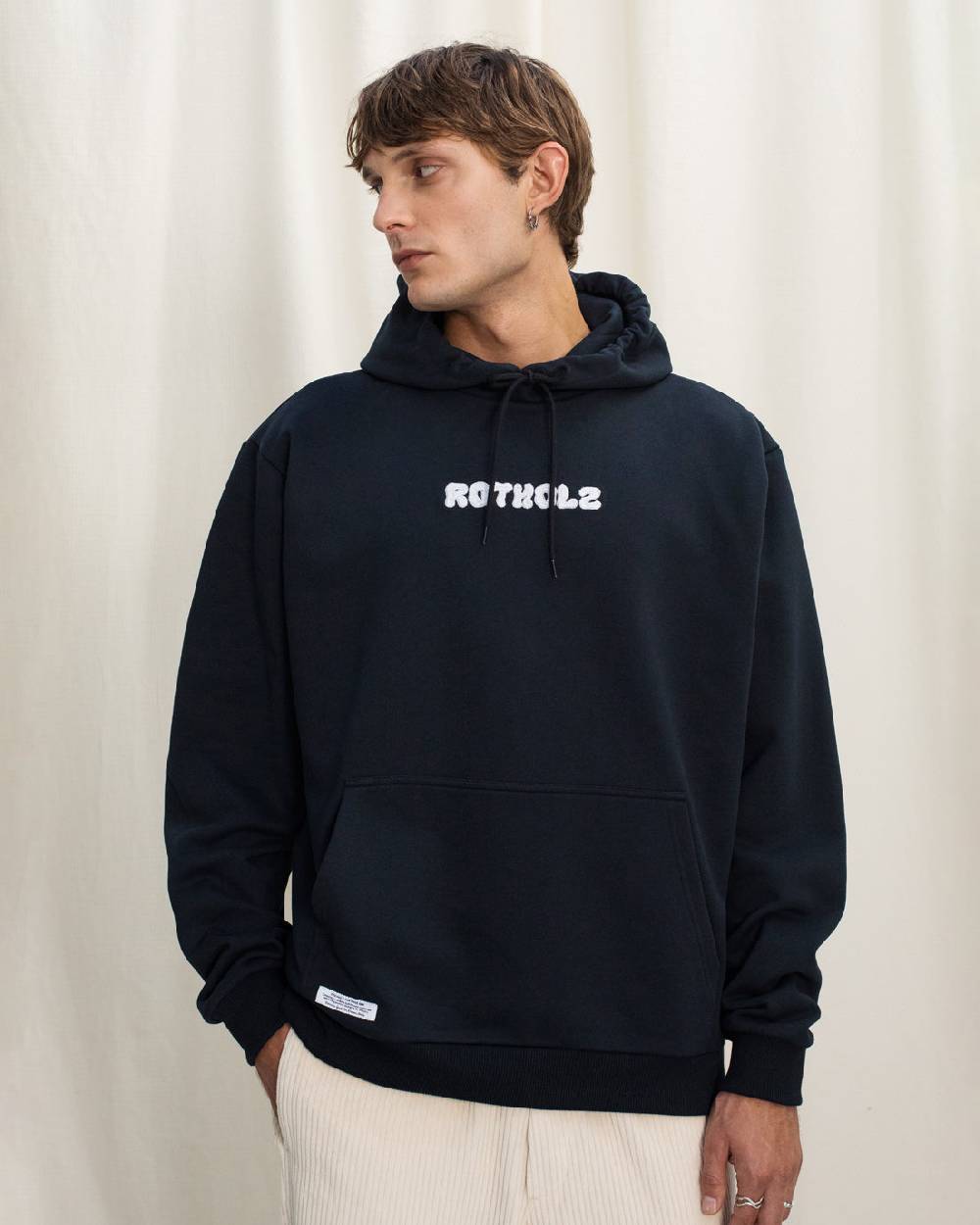 Rotholz Logo Hoodie Bio Baumwolle - Schwarz