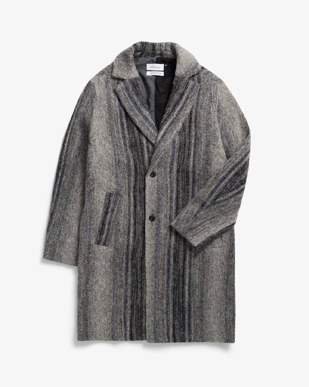 Rotholz Mantel Bio Wollmischung - Grau Gestreift