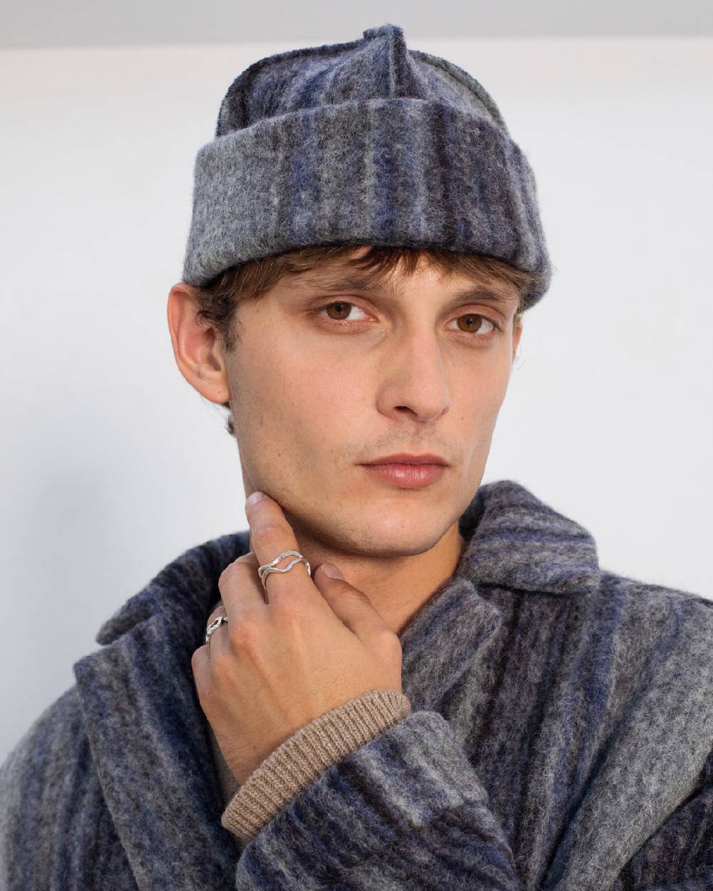 Rotholz Mantel Bio Wollmischung - Grau Gestreift