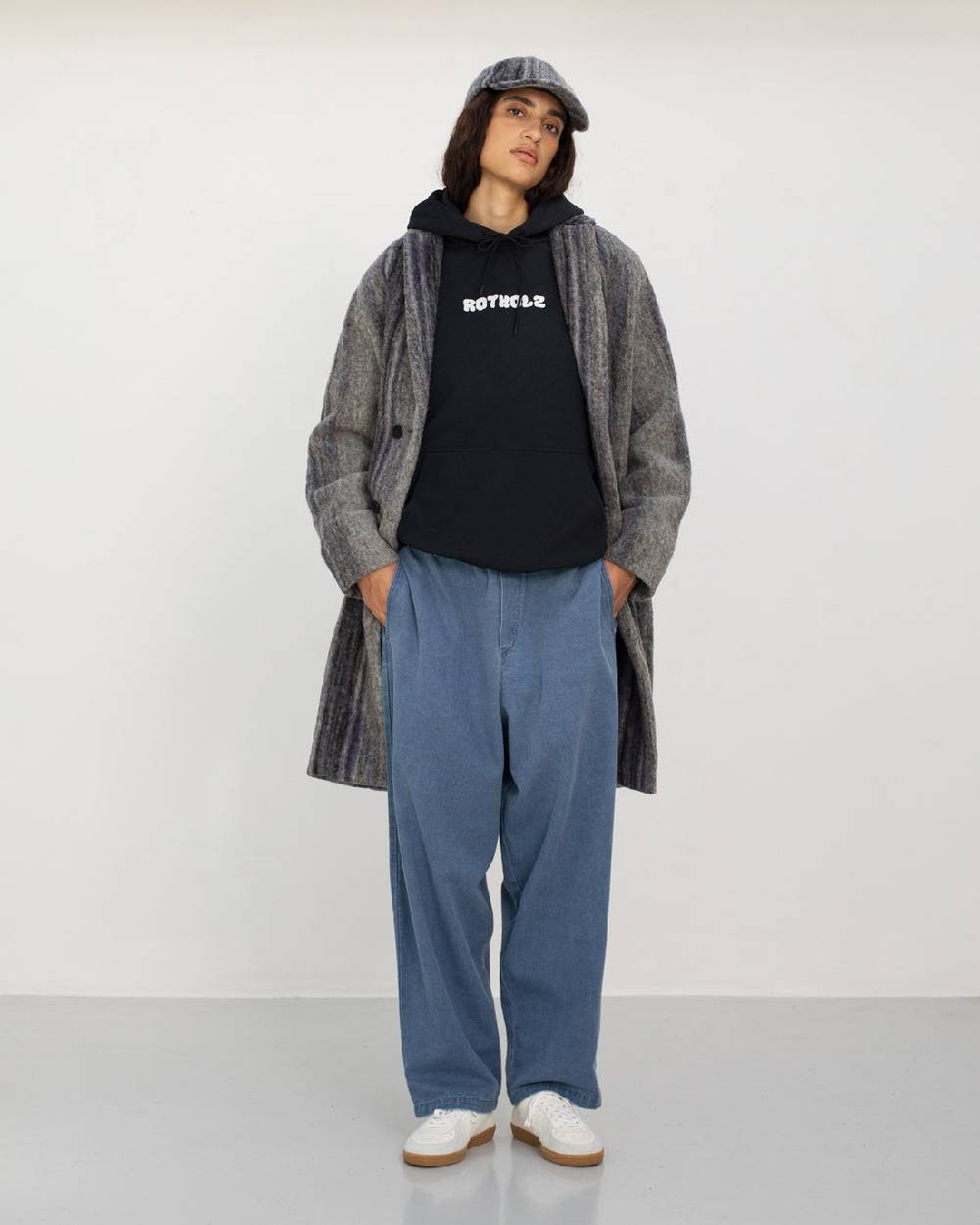 Rotholz Mantel Bio Wollmischung - Grau Gestreift