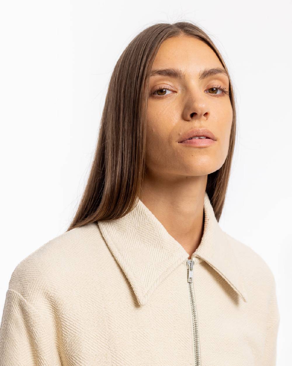 Rotholz Polo Zip Sweatshirt Bio Baumwolle - Creme