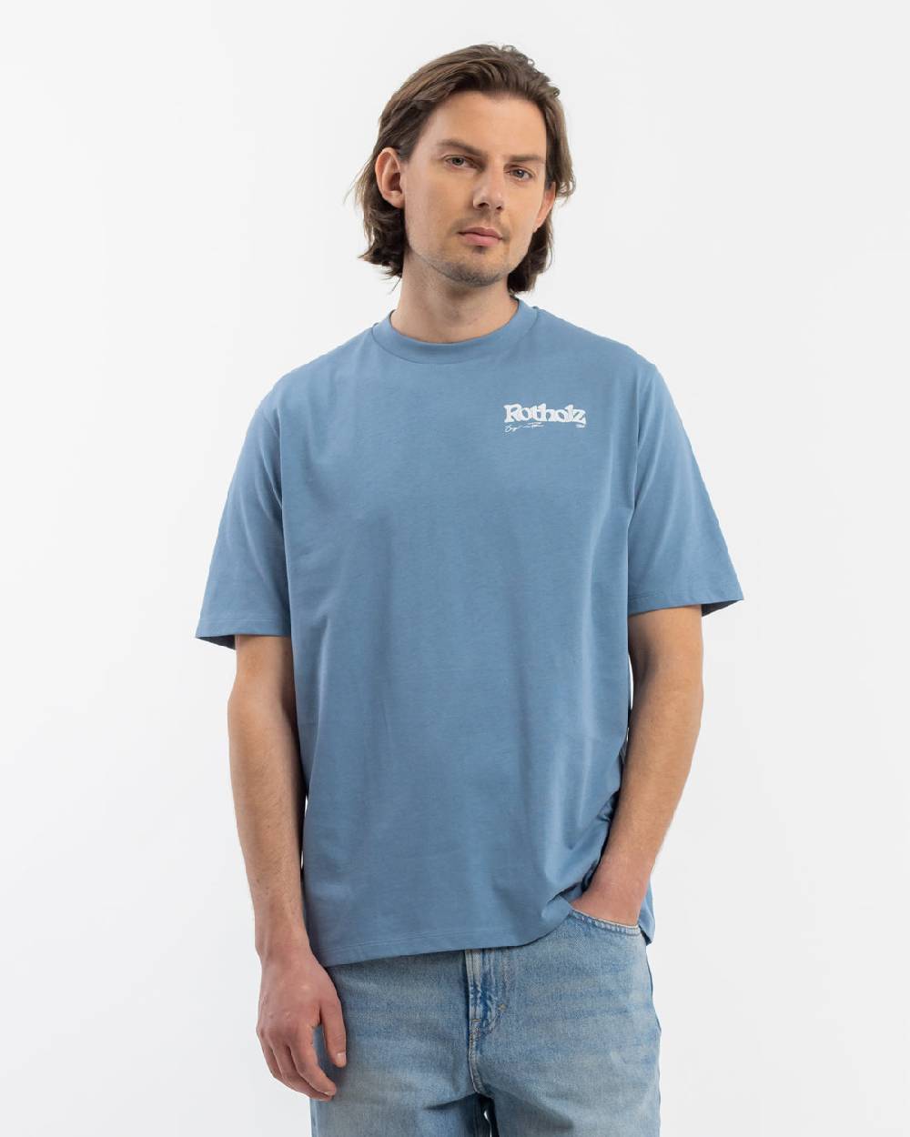 Rotholz Retro Logo T-Shirt Bio Baumwolle - Hellblau