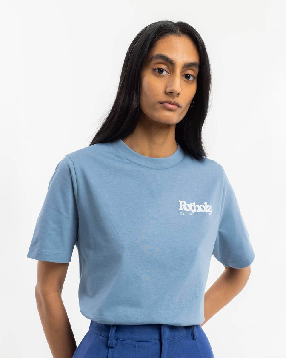 Rotholz Retro Logo T-Shirt Bio Baumwolle - Hellblau