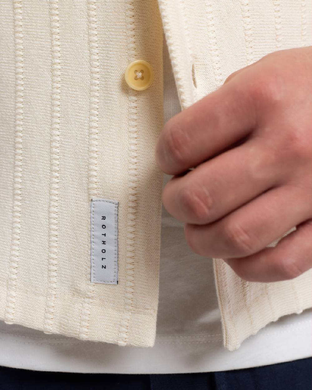 Rotholz Strick Bowling Shirt Bio Baumwolle - Creme