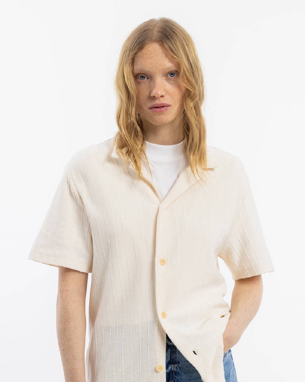 Rotholz Strick Bowling Shirt Bio Baumwolle - Creme