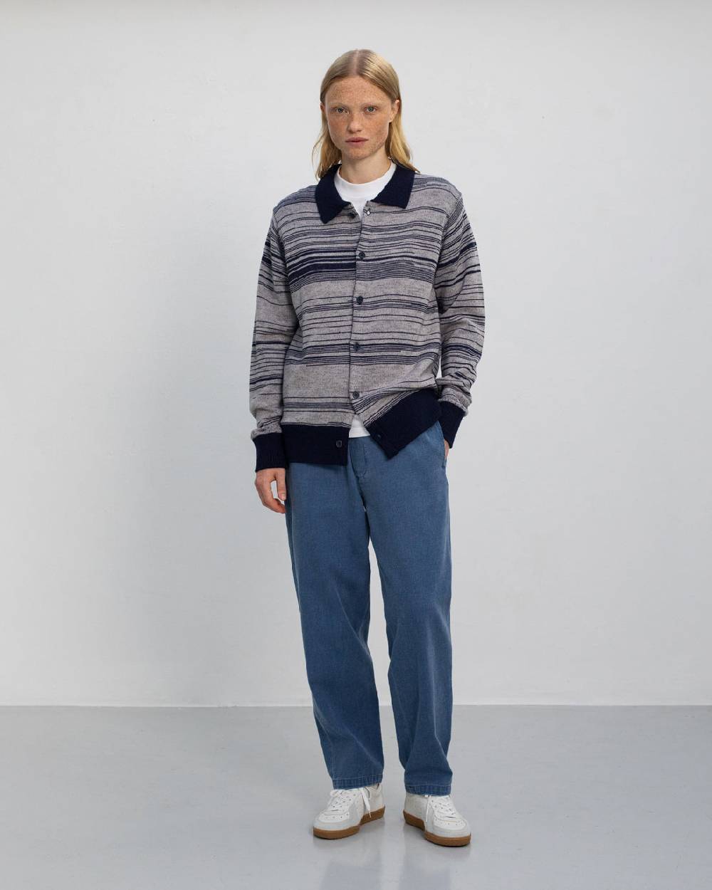 Rotholz Strick Shirt Merinowolle - Blau Gestreift