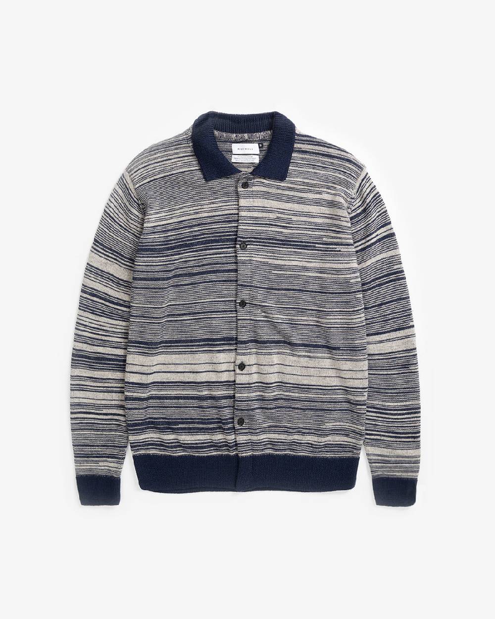 Rotholz Strick Shirt Merinowolle - Blau Gestreift