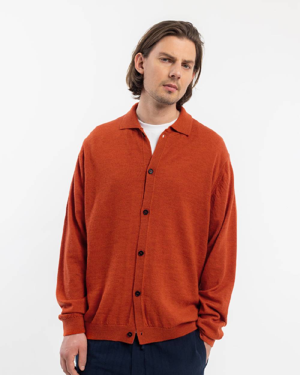 Rotholz Strick Shirt Merinowolle - Rot