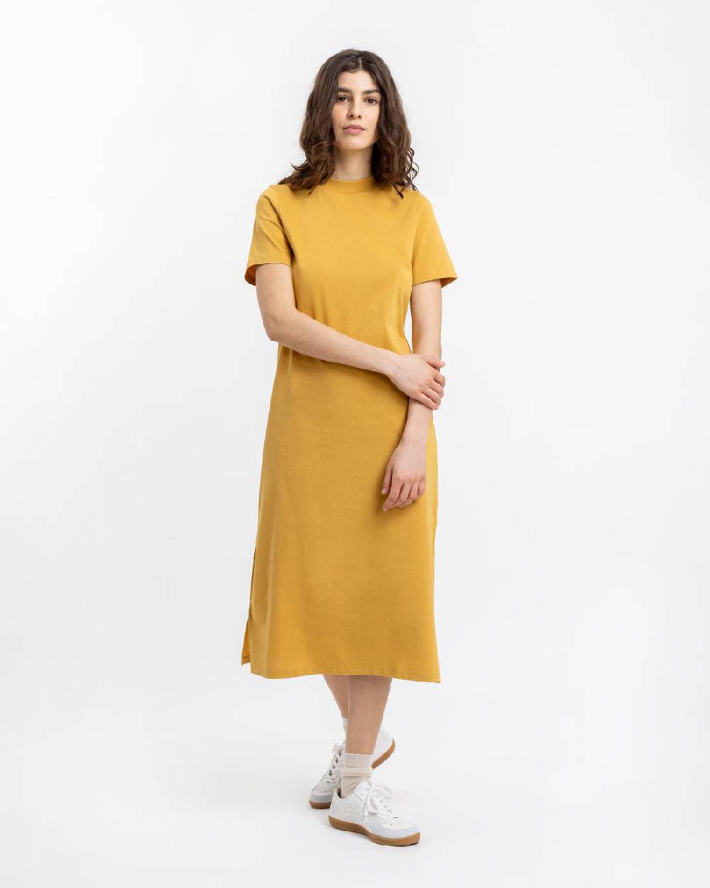 Rotholz T-Shirt Kleid Aus Bio-Baumwolle Senfgelb