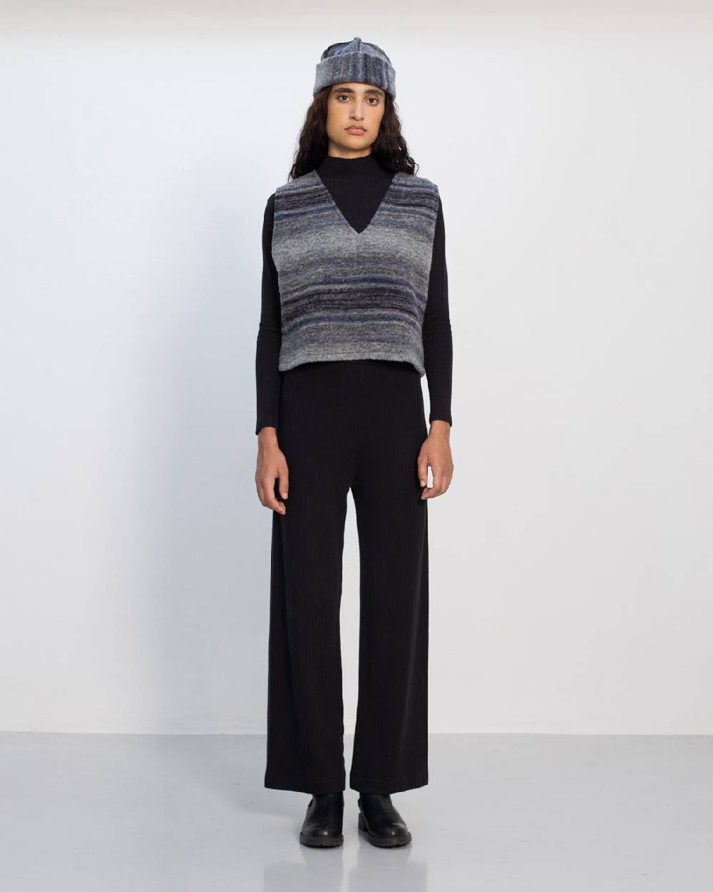 Rotholz Weste Bio Wollmischung - Grau Gestreift