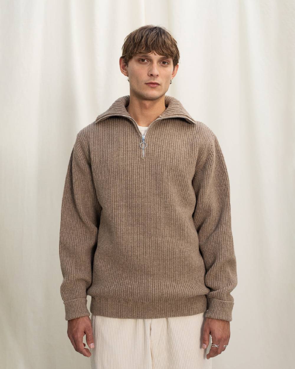 Rotholz Schwerer Strick Troyer Recycelte Wolle - Beige