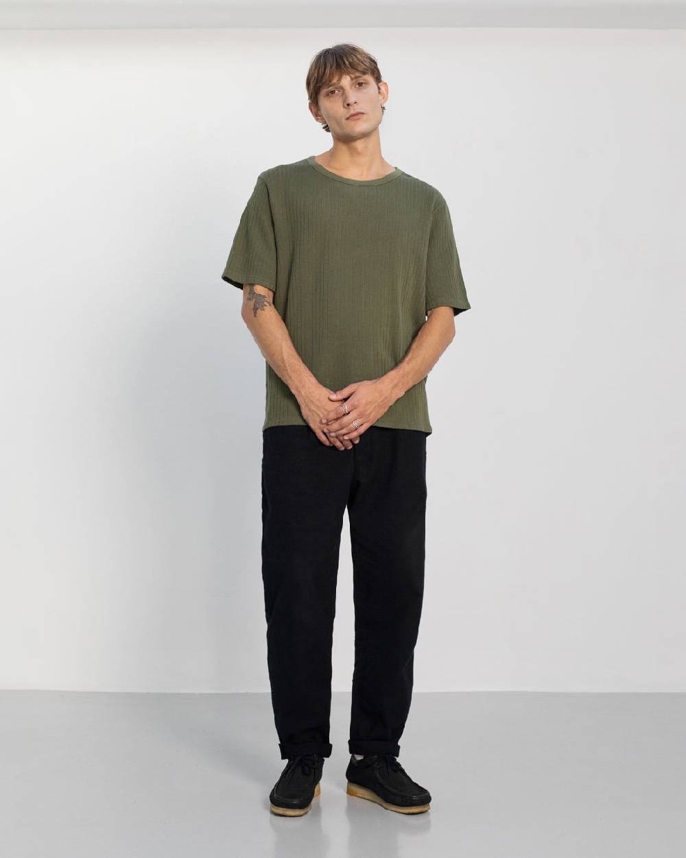 Rotholz Schweres Geripptes T-Shirt Bio Baumwolle - Grün