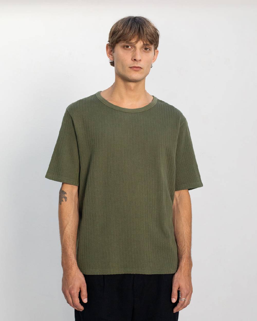 Rotholz Schweres Geripptes T-Shirt Bio Baumwolle - Grün