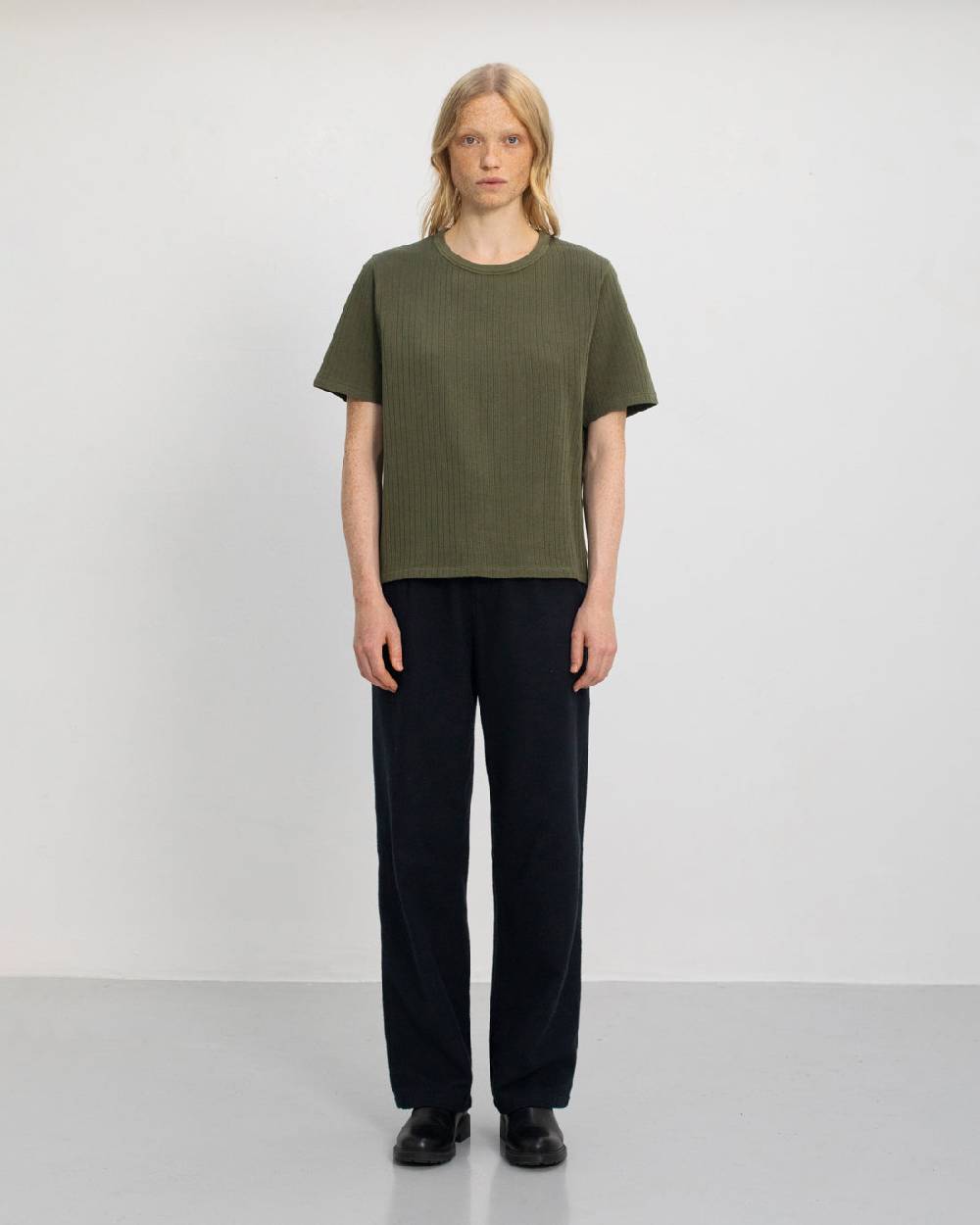 Rotholz Schweres Geripptes T-Shirt Bio Baumwolle - Grün