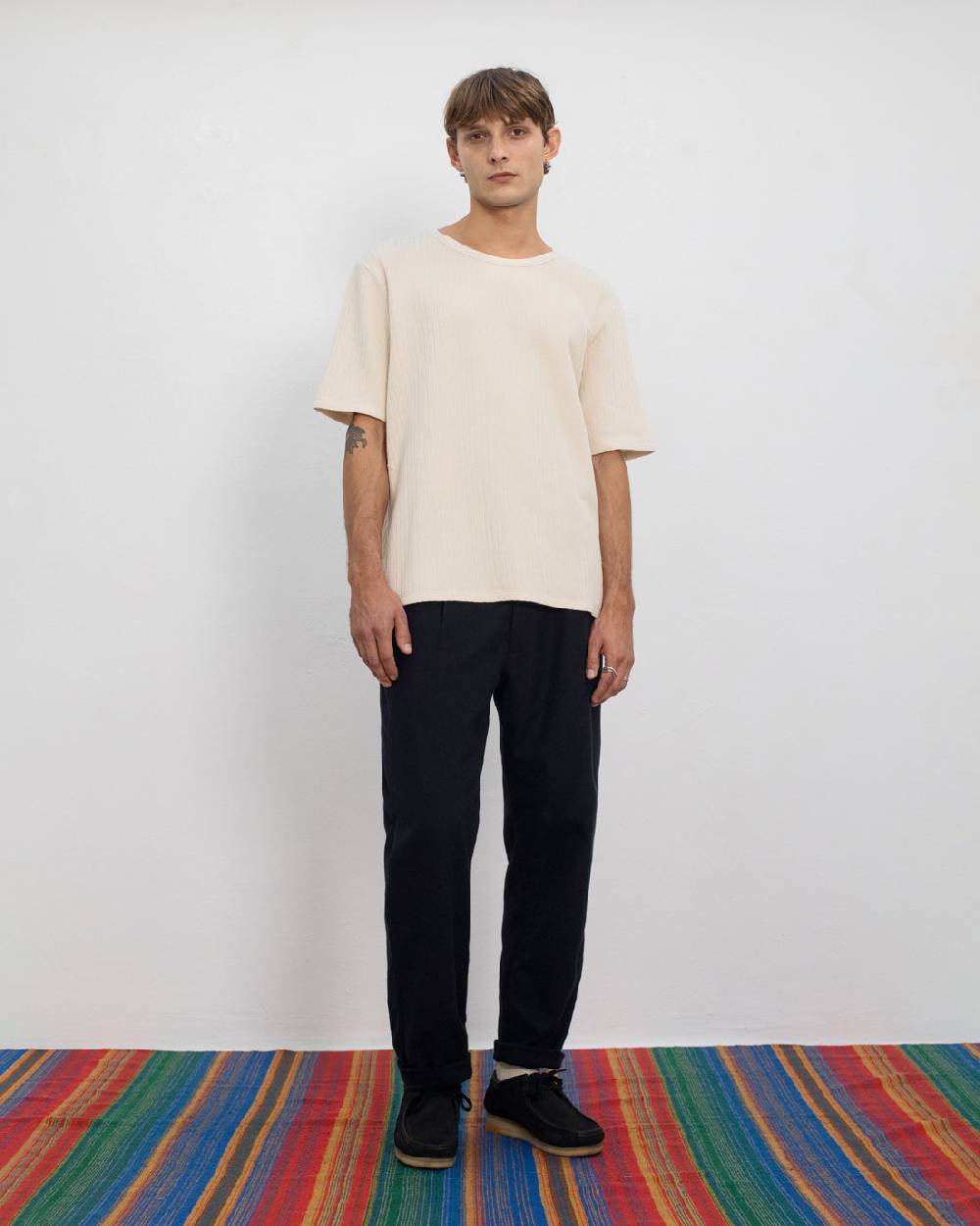 Rotholz Schweres Geripptes T-Shirt Bio Baumwolle - Sand