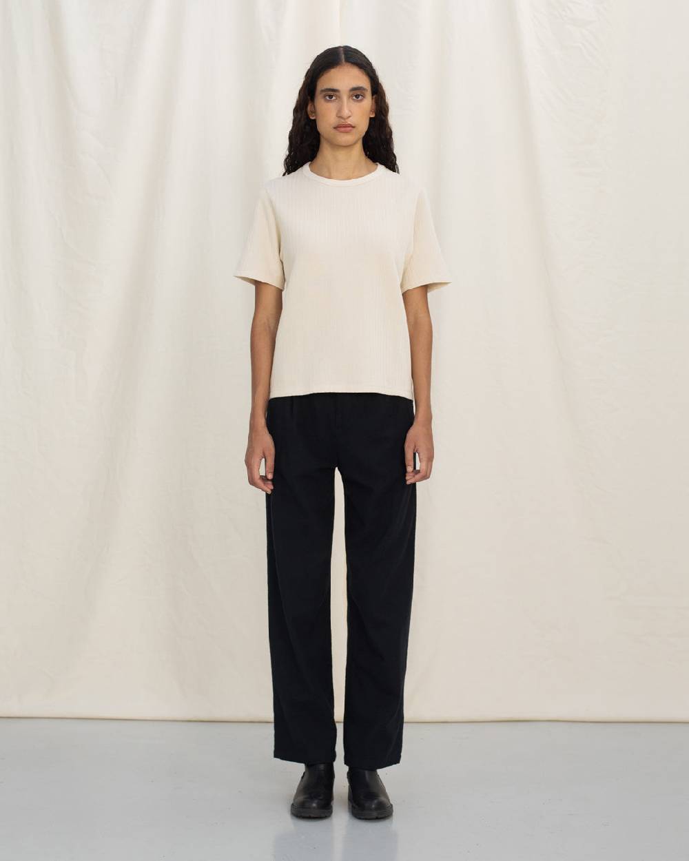 Rotholz Schweres Geripptes T-Shirt Bio Baumwolle - Sand