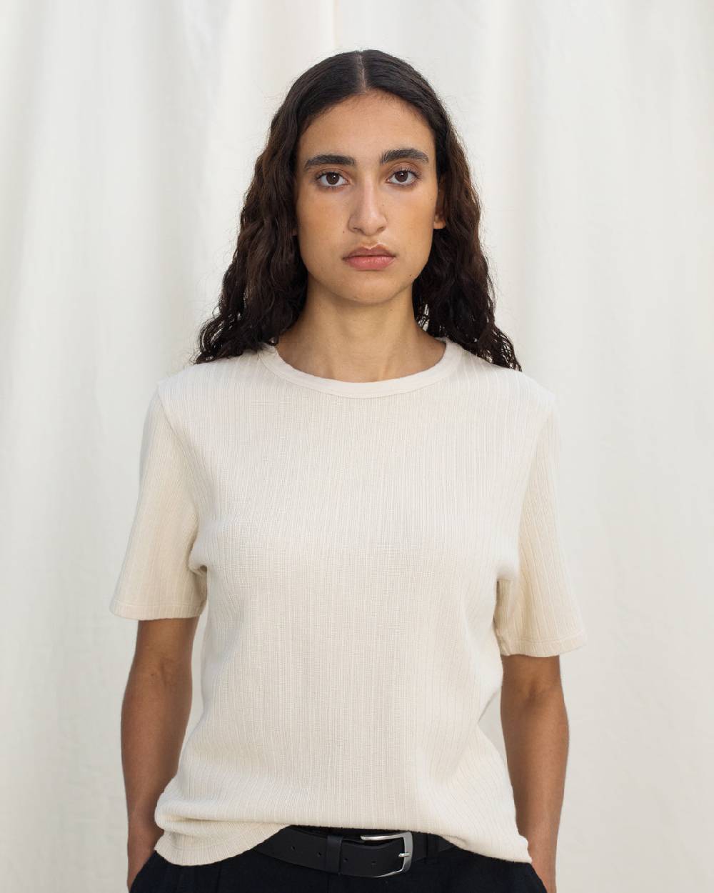 Rotholz Schweres Geripptes T-Shirt Bio Baumwolle - Sand