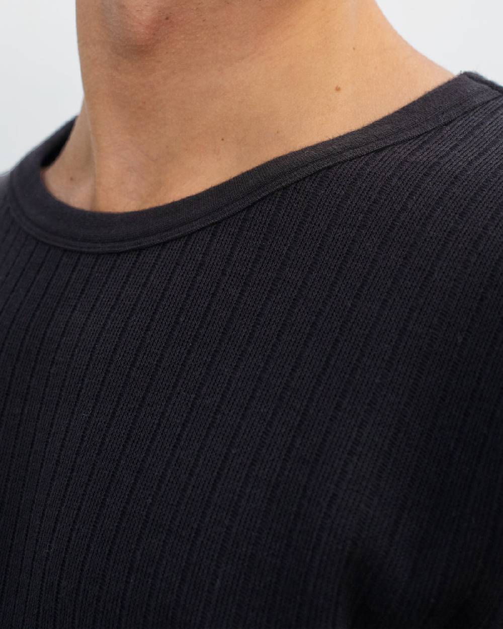 Rotholz Schweres Geripptes T-Shirt Bio Baumwolle - Schwarz