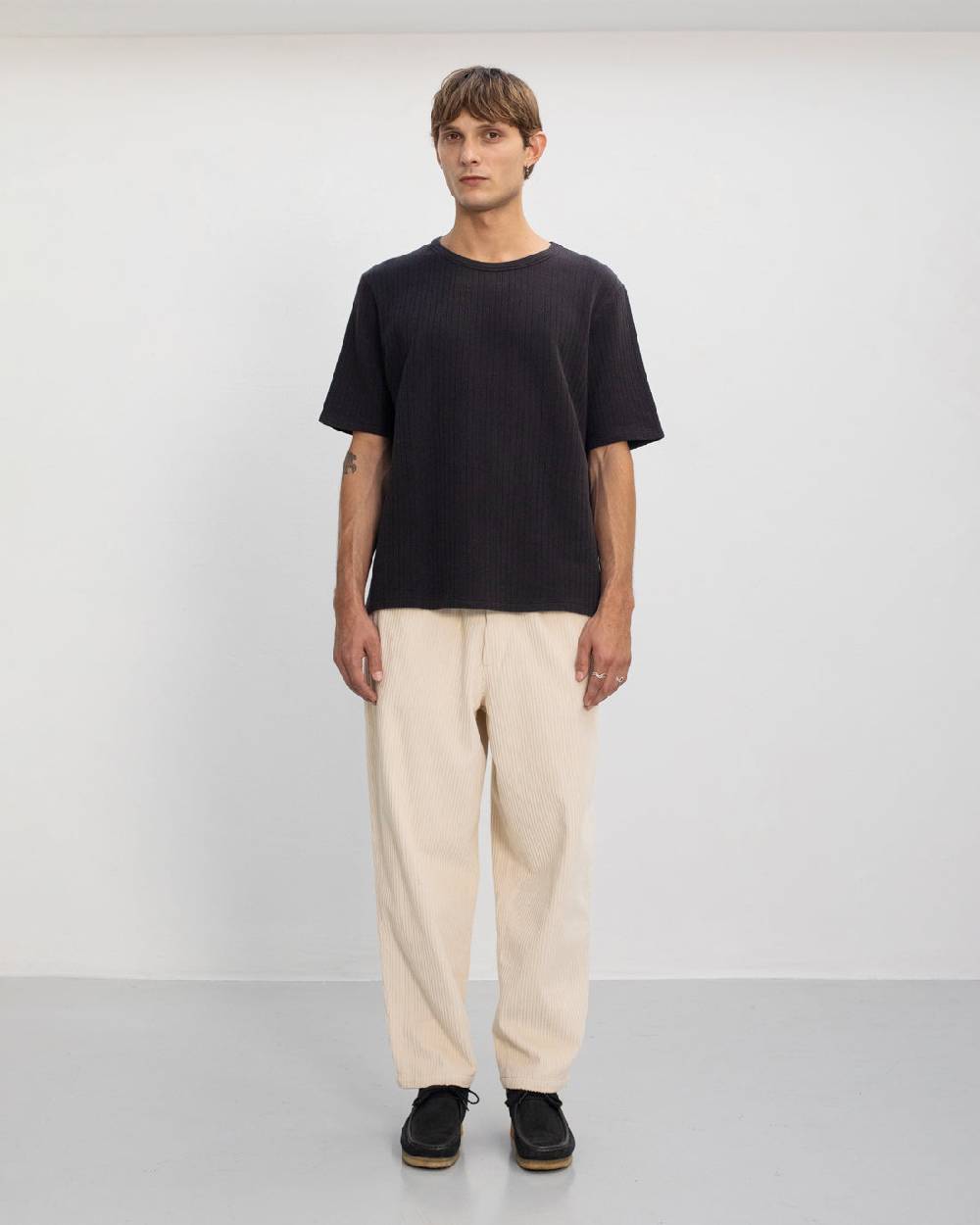 Rotholz Schweres Geripptes T-Shirt Bio Baumwolle - Schwarz