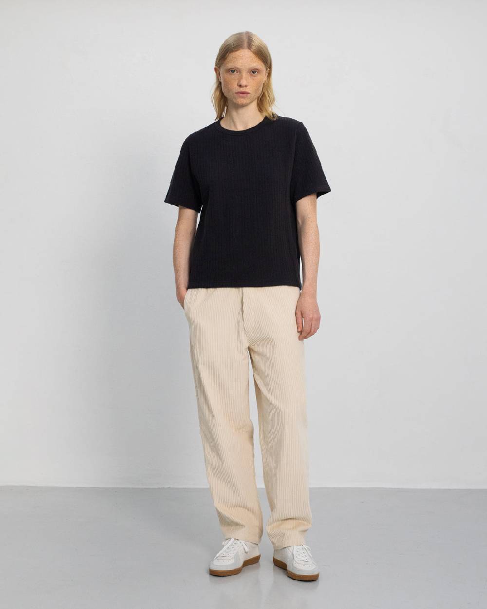 Rotholz Schweres Geripptes T-Shirt Bio Baumwolle - Schwarz