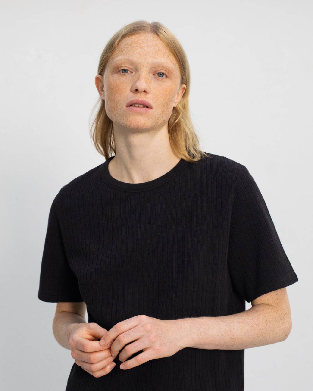 Rotholz Schweres Geripptes T-Shirt Bio Baumwolle - Schwarz
