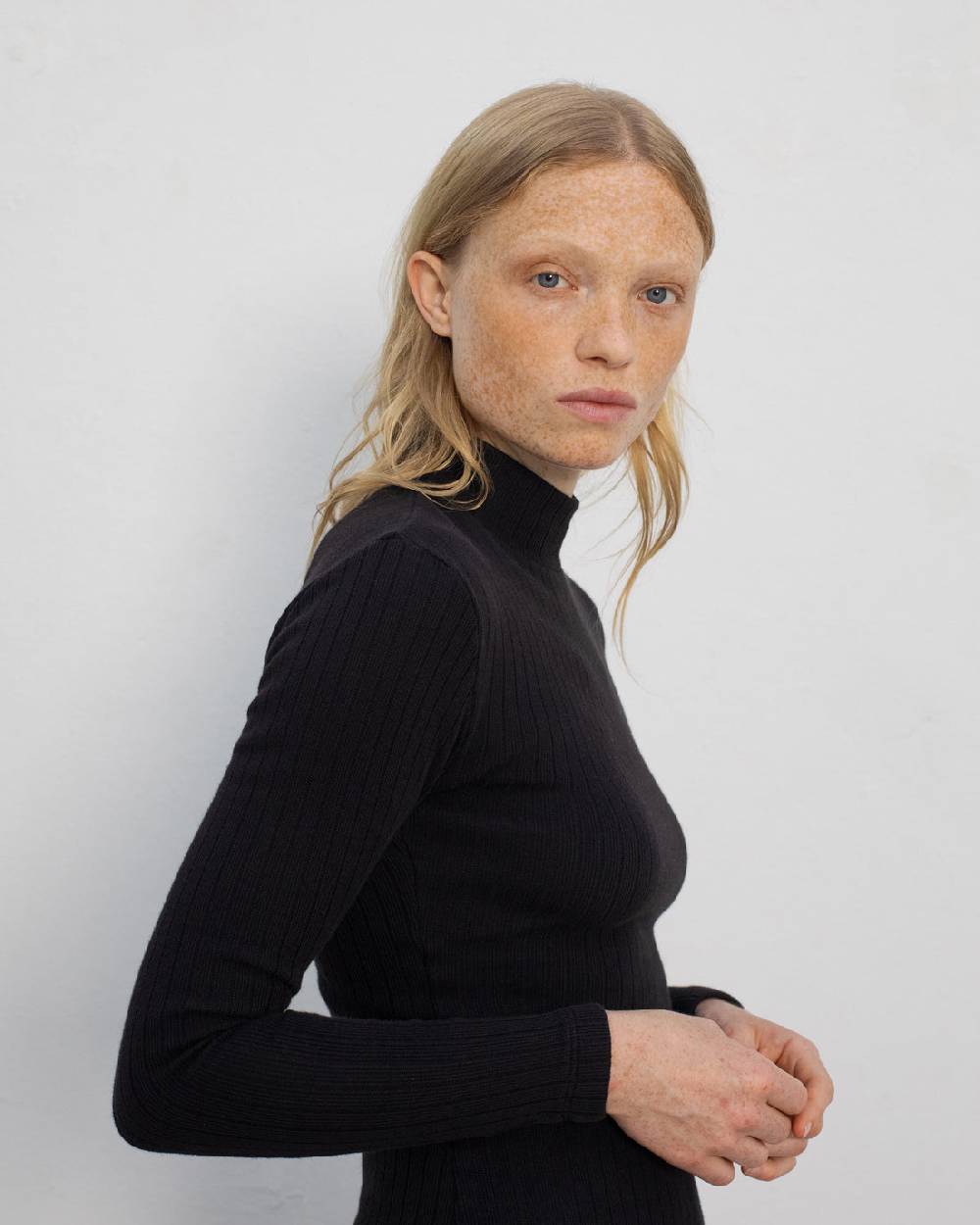 Rotholz Schweres Mockneck Longsleeve Bio Baumwolle - Schwarz