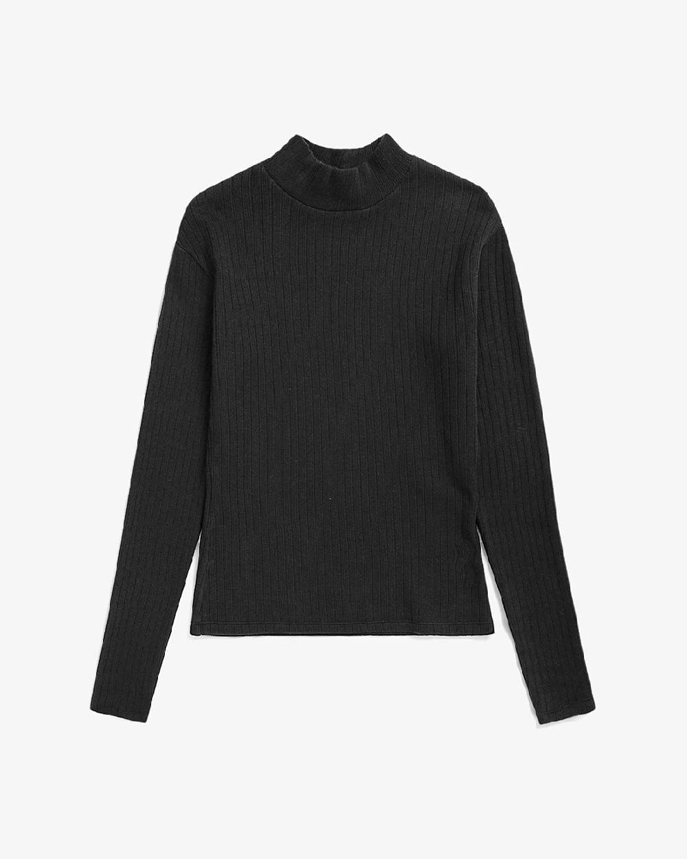 Rotholz Schweres Mockneck Longsleeve Bio Baumwolle - Schwarz