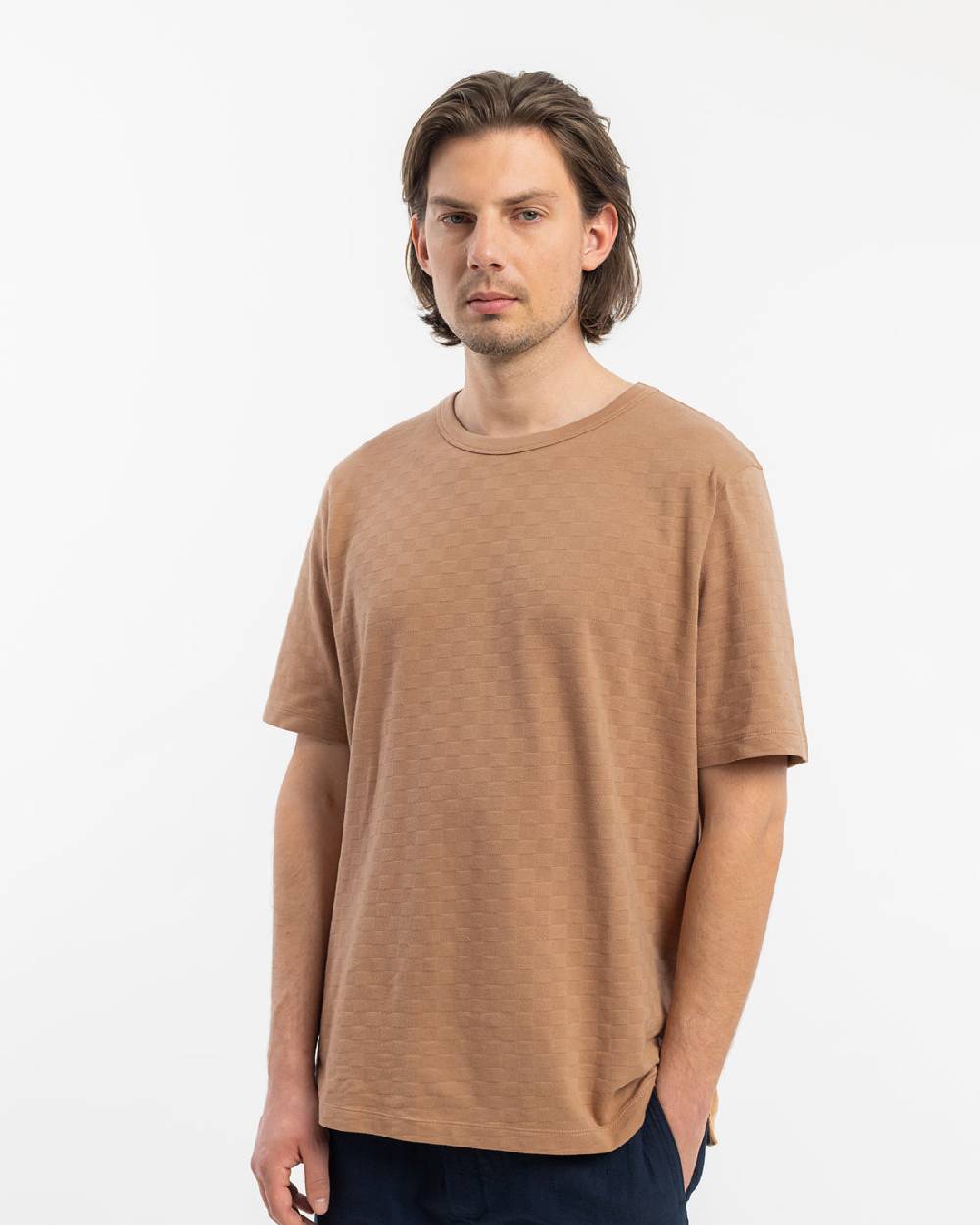 Rotholz Strukturiertes T-Shirt Bio Baumwolle - Karamell