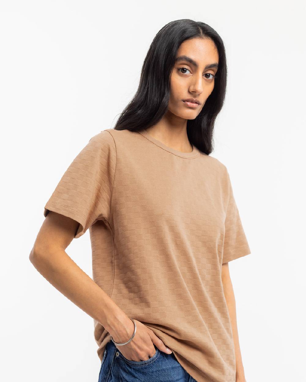 Rotholz Strukturiertes T-Shirt Bio Baumwolle - Karamell