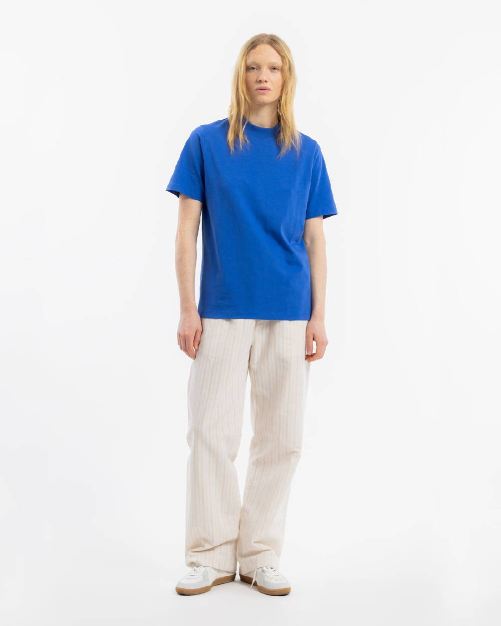 Rotholz T-Shirt Mit Breitem Kragen Bio Baumwolle - Blau