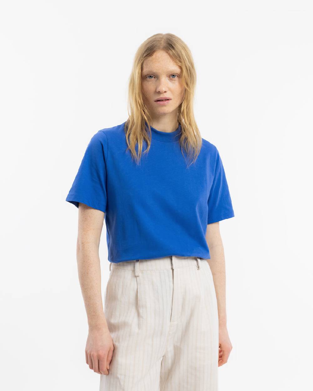 Rotholz T-Shirt Mit Breitem Kragen Bio Baumwolle - Blau