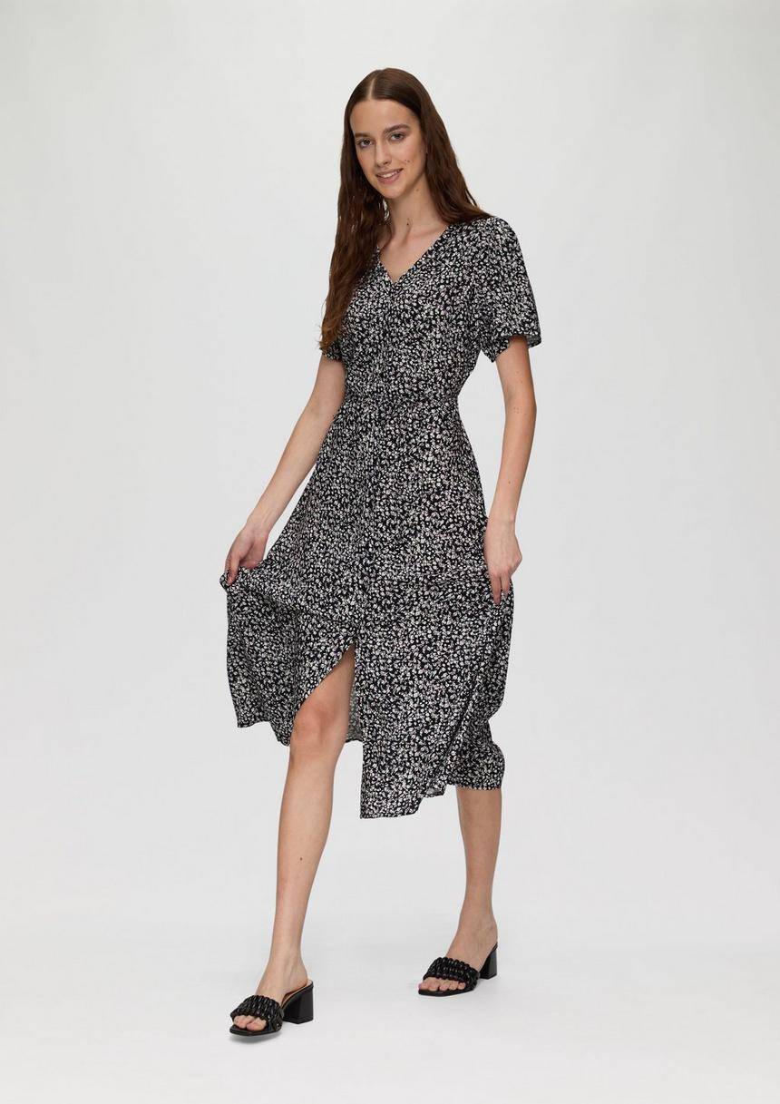 S.Oliver Antailliertes Viskosekleid Mit All-over-Print