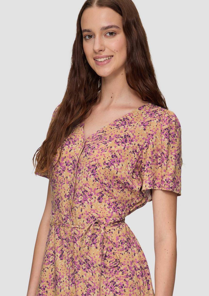 S.Oliver Antailliertes Viskosekleid Mit All-over-Print