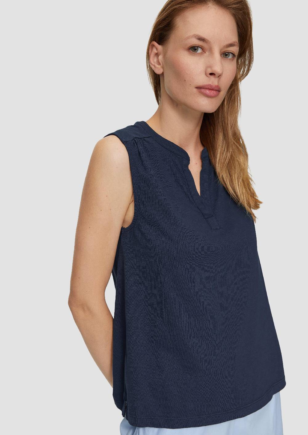 S.Oliver Ärmelloses Shirt Mit Tunika-Ausschnitt Und Garment Dye