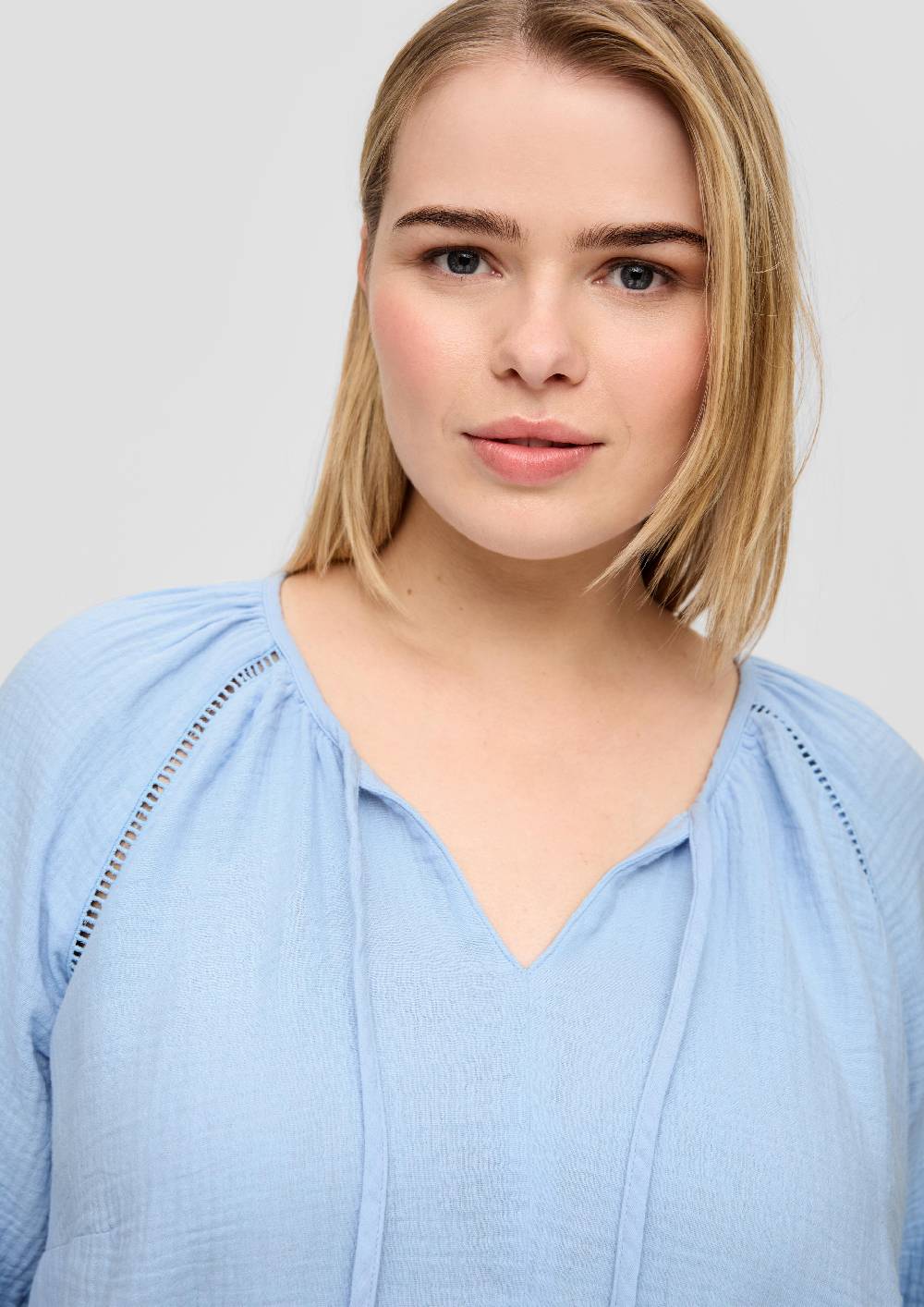 S.Oliver Baumwoll-Bluse Mit Raffung Und Rundhals-Ausschnitt