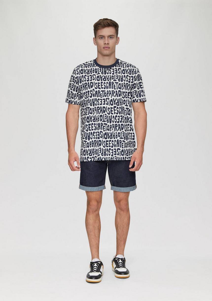 S.Oliver Baumwoll-T-Shirt Mit All-over-Print Und Rippblende