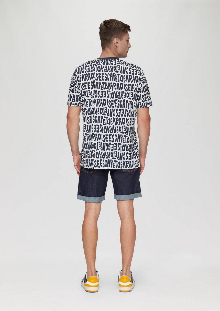S.Oliver Baumwoll-T-Shirt Mit All-over-Print Und Rippblende
