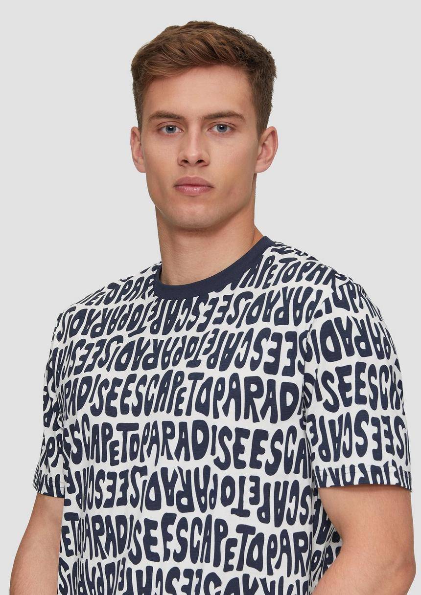 S.Oliver Baumwoll-T-Shirt Mit All-over-Print Und Rippblende