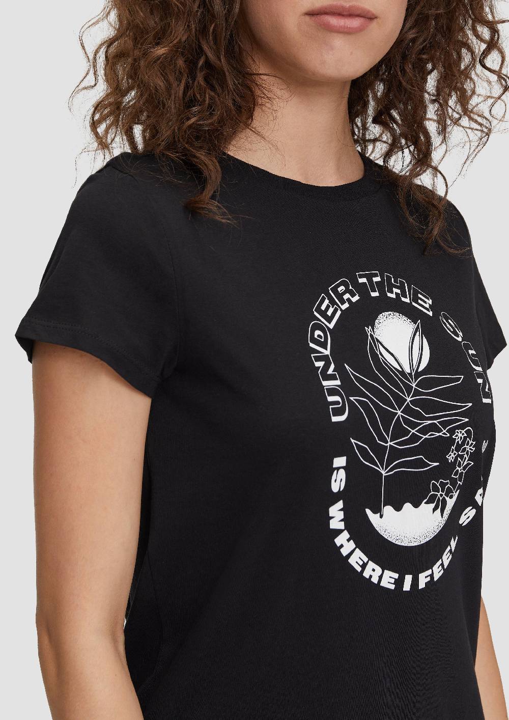 S.Oliver Baumwoll-T-Shirt Mit Frontprint Und Rippblende