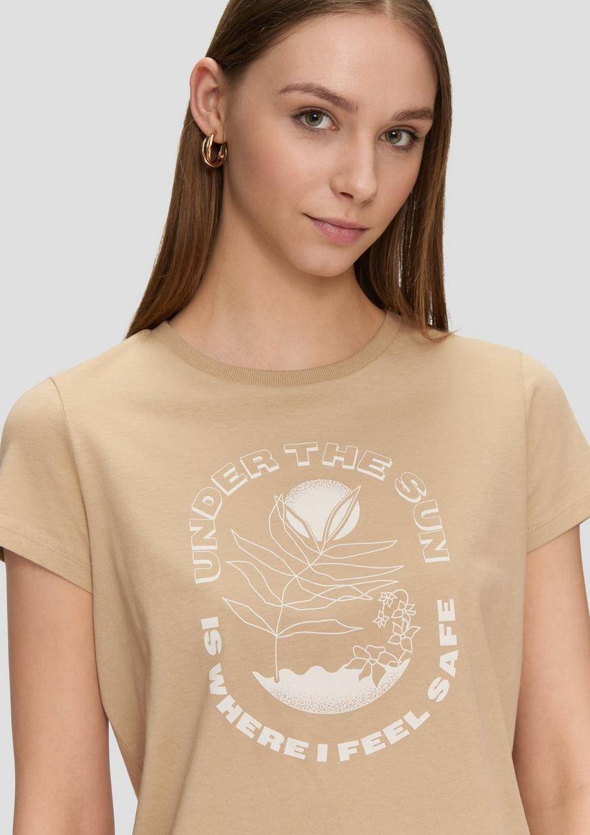 S.Oliver Baumwoll-T-Shirt Mit Frontprint Und Rippblende