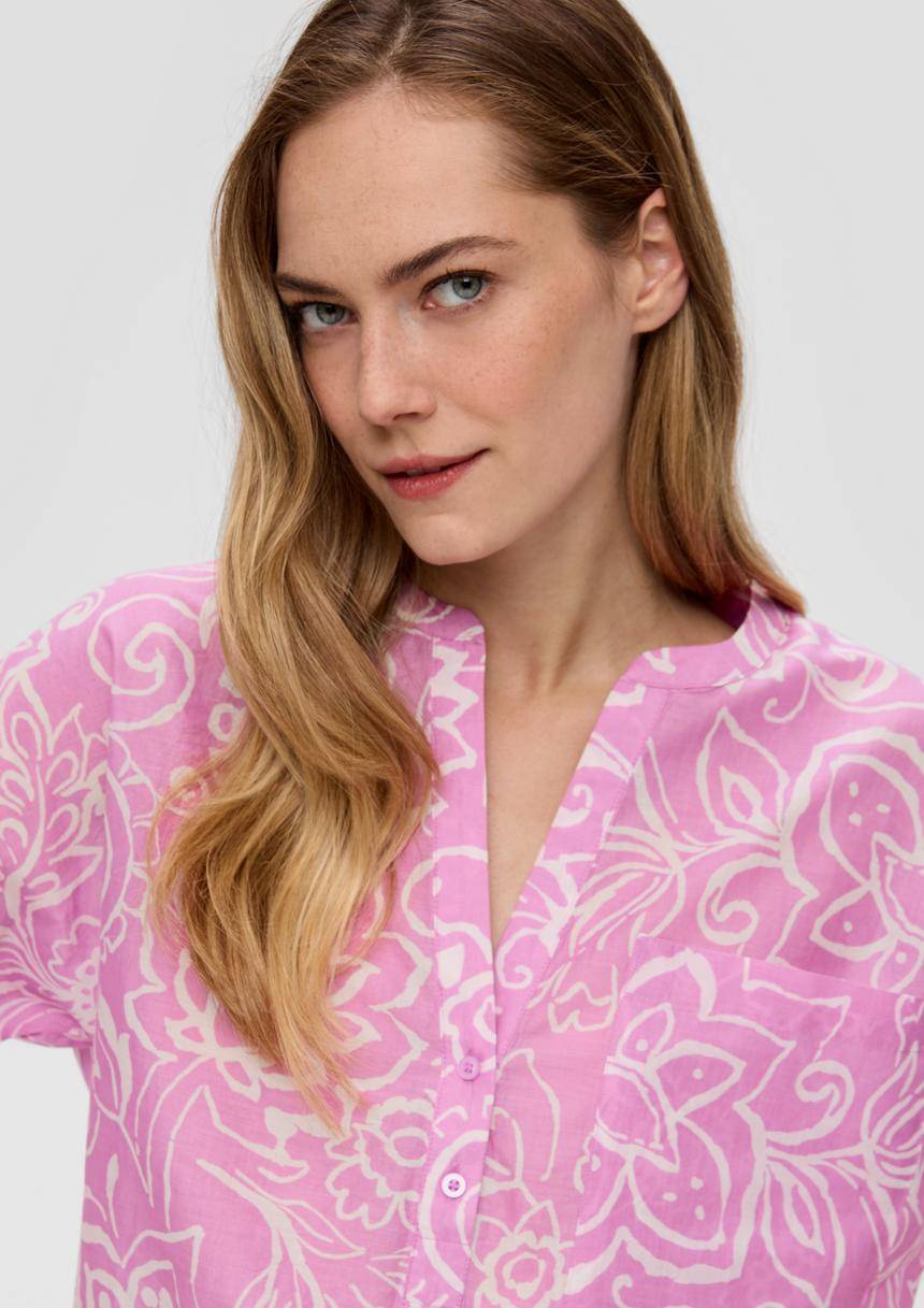 S.Oliver Baumwollbluse Mit Fledermausärmeln Und Floralem All-over-Print