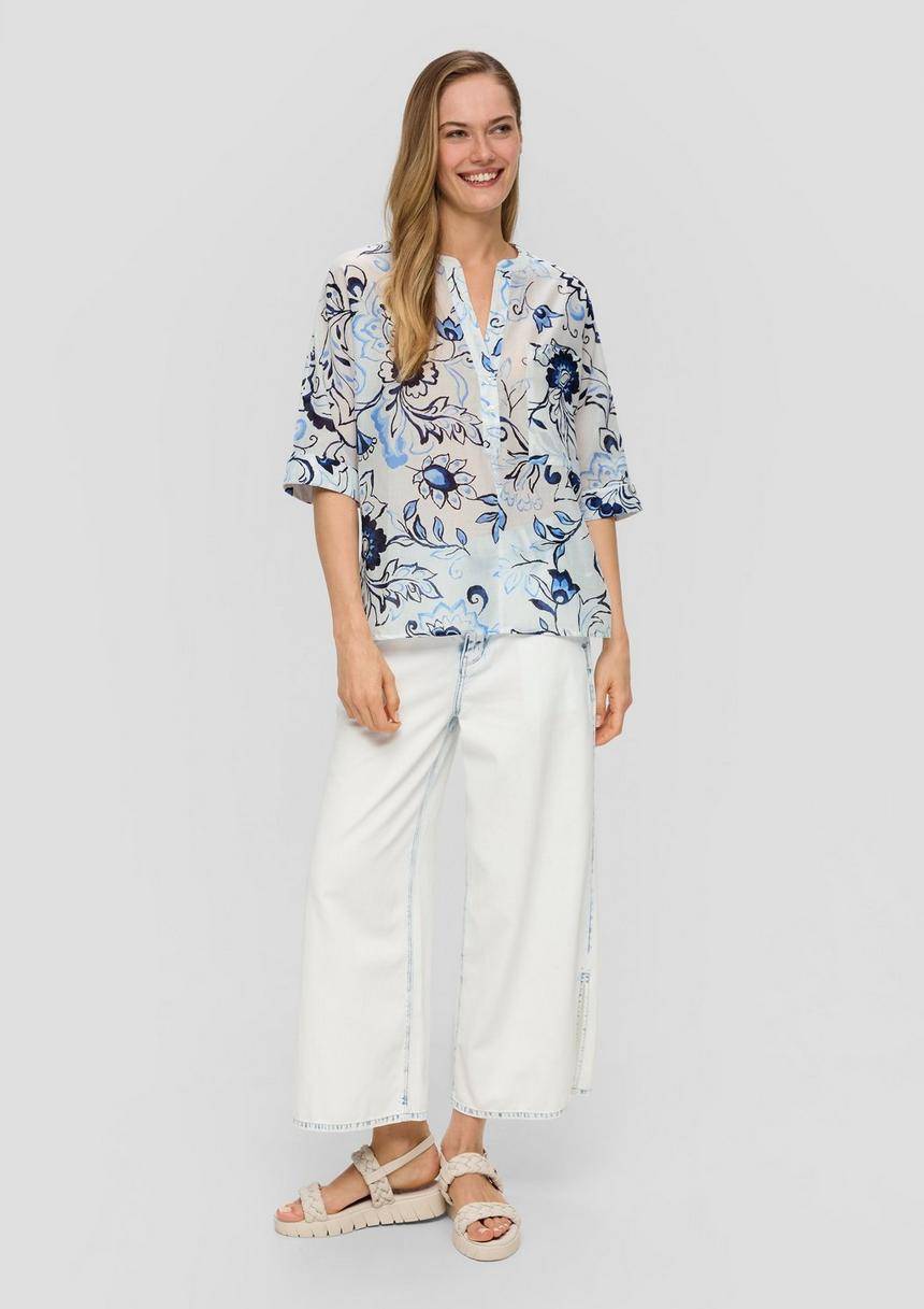 S.Oliver Baumwollbluse Mit Fledermausärmeln Und Floralem All-over-Print
