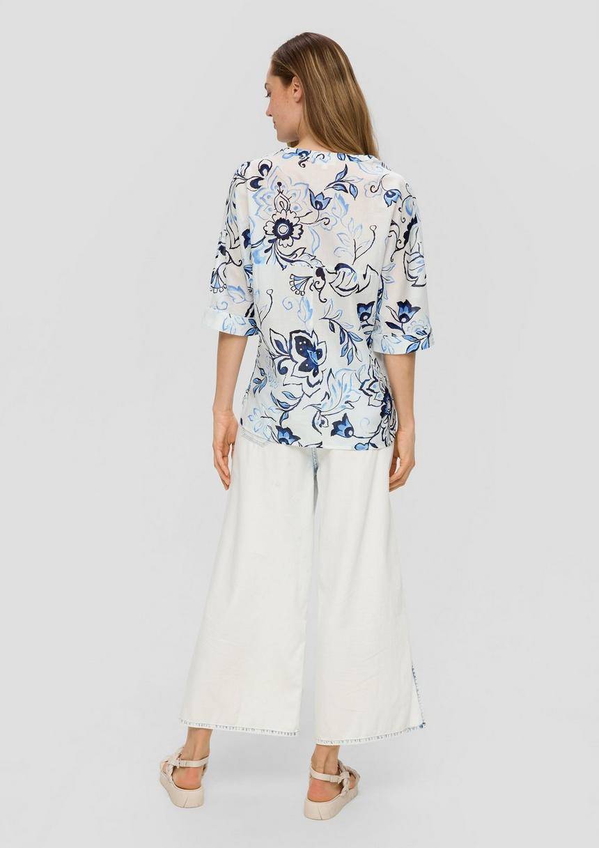 S.Oliver Baumwollbluse Mit Fledermausärmeln Und Floralem All-over-Print