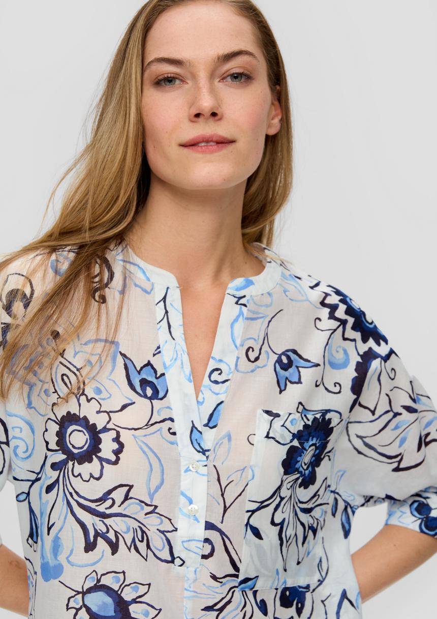 S.Oliver Baumwollbluse Mit Fledermausärmeln Und Floralem All-over-Print