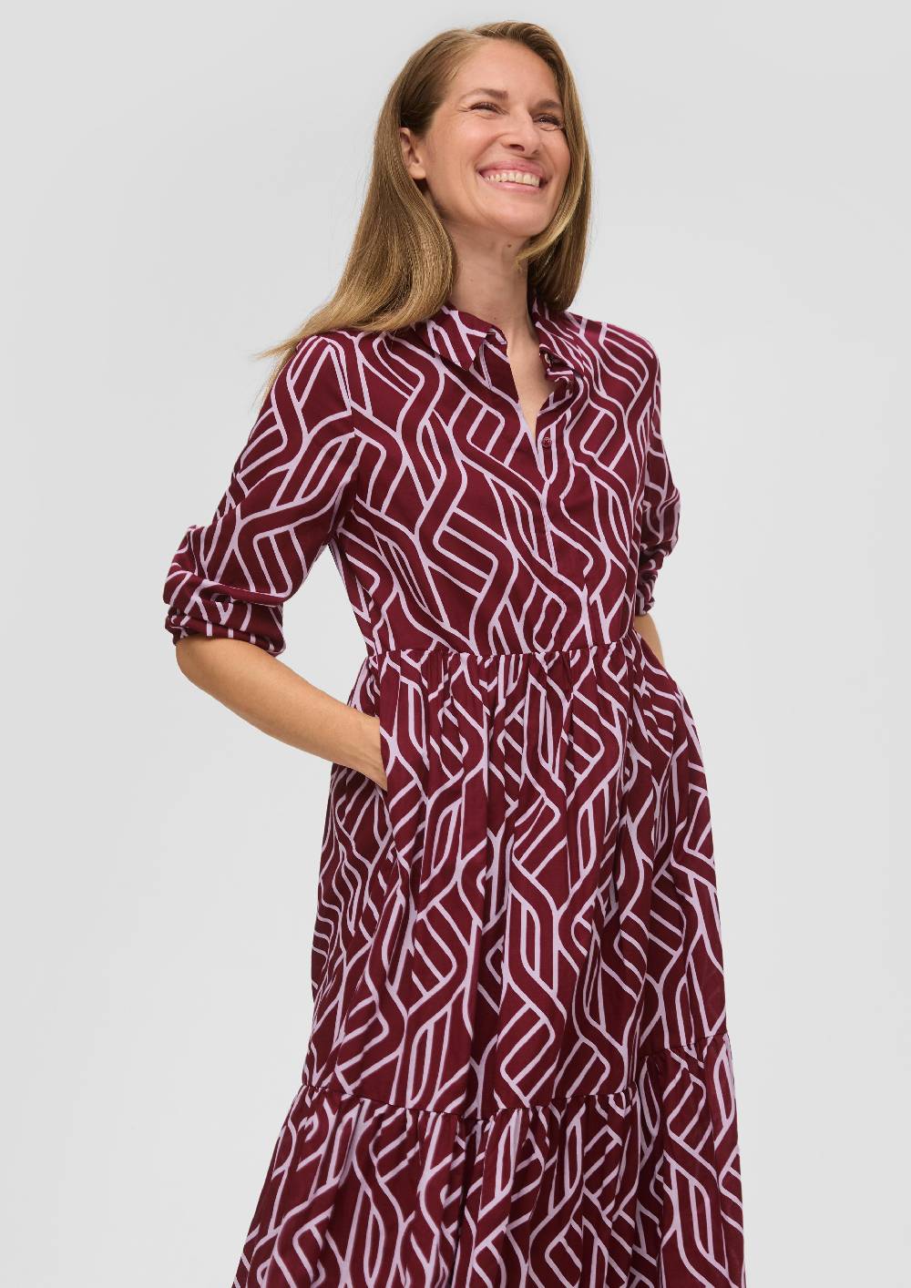 S.Oliver Baumwollkleid Mit Grafischem Print Und Volants