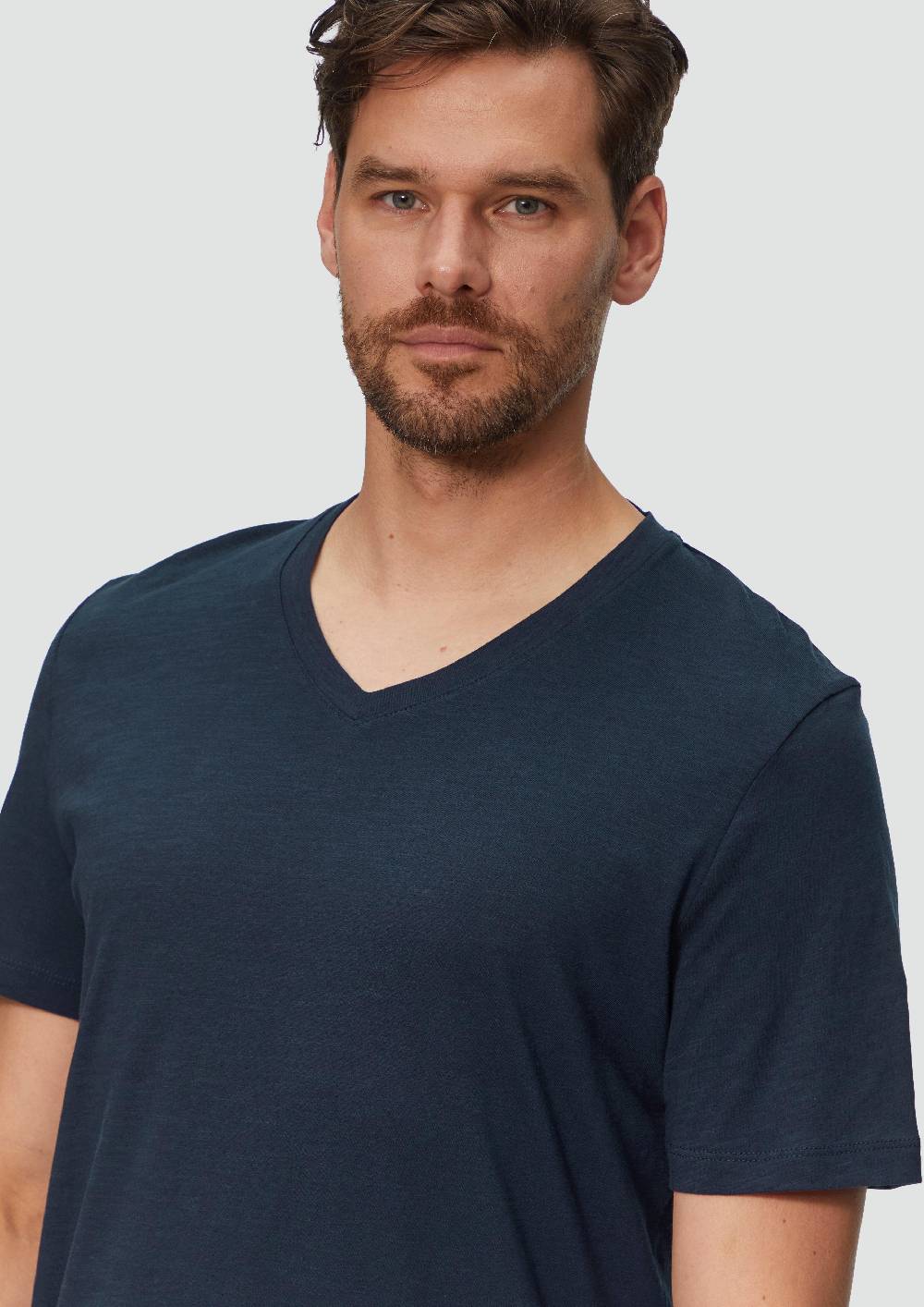 S.Oliver Baumwollshirt Mit V-Ausschnitt Und Flammgarnstruktur