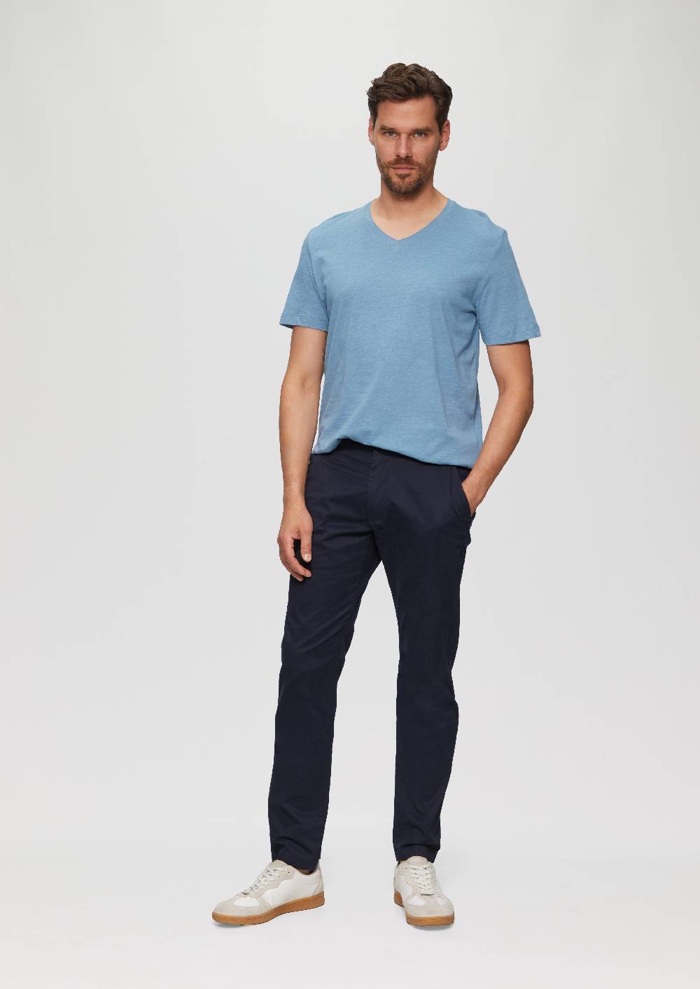 S.Oliver Baumwollshirt Mit V-Ausschnitt Und Flammgarnstruktur