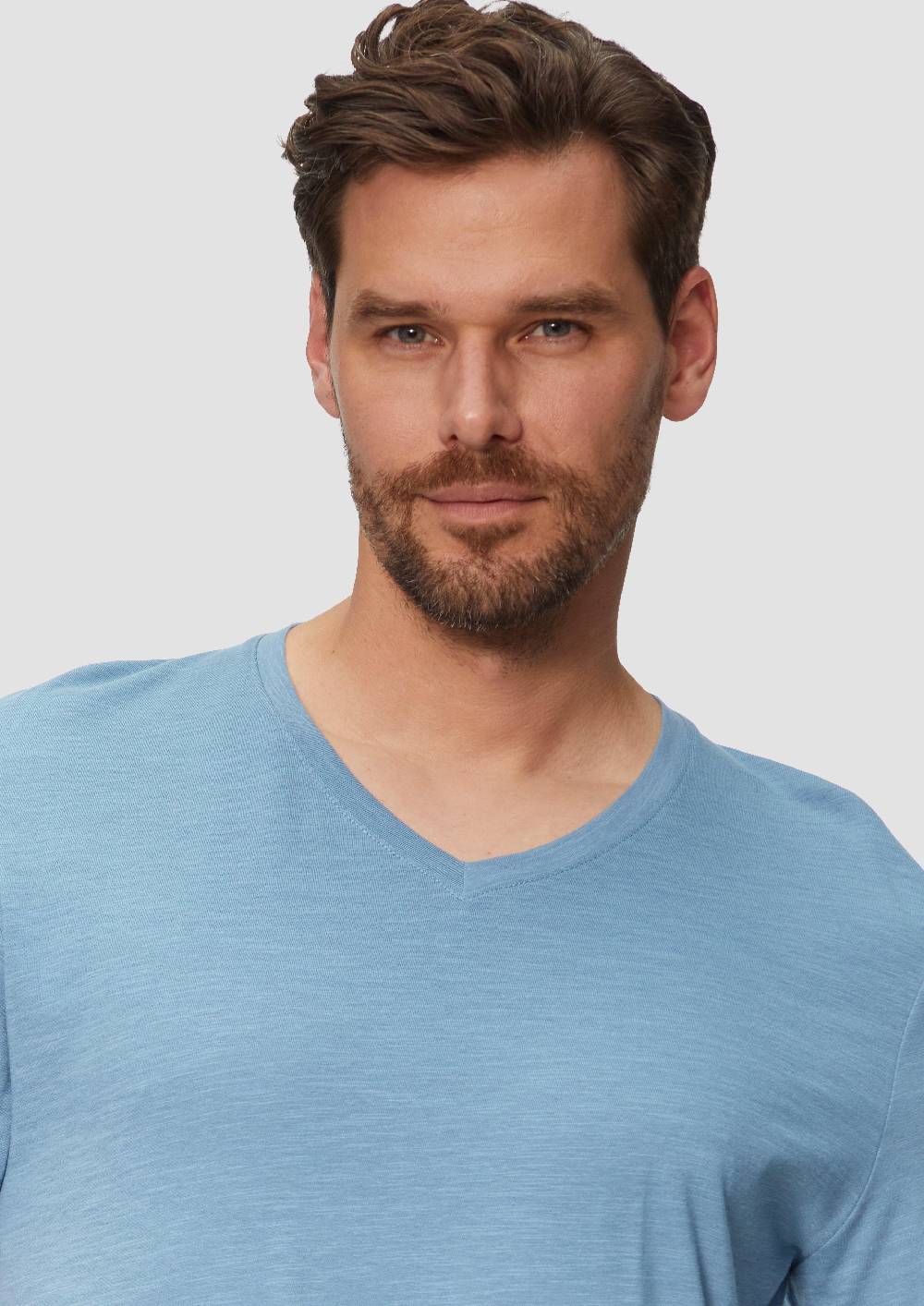 S.Oliver Baumwollshirt Mit V-Ausschnitt Und Flammgarnstruktur