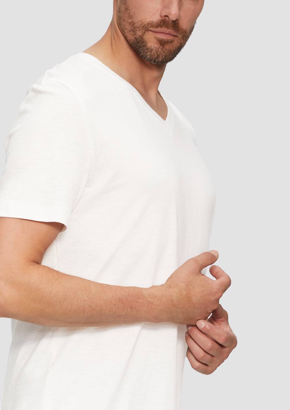 S.Oliver Baumwollshirt Mit V-Ausschnitt Und Flammgarnstruktur